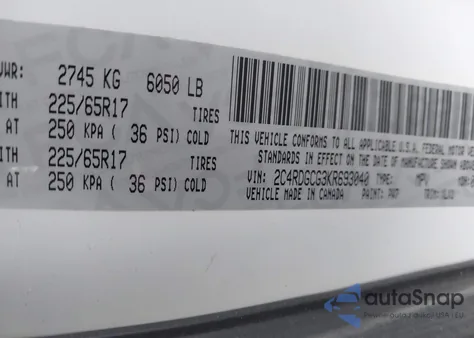 2019 Dodge Grand Caravan Sxt z USA, uszkodzony, nr VIN 2C4RDGCG3KR693040